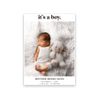 It's a Boy white birth announcement card