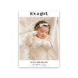 It's a Girl white birth announcement card