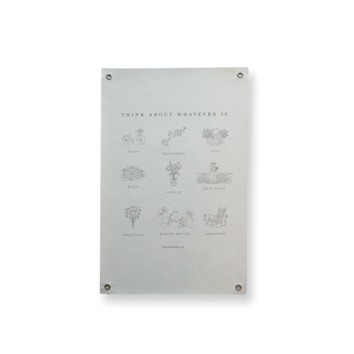 Think On These Things 11x17 print, botanical line drawings