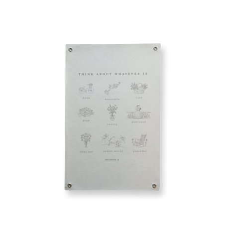 Think On These Things 11x17 print, botanical line drawings