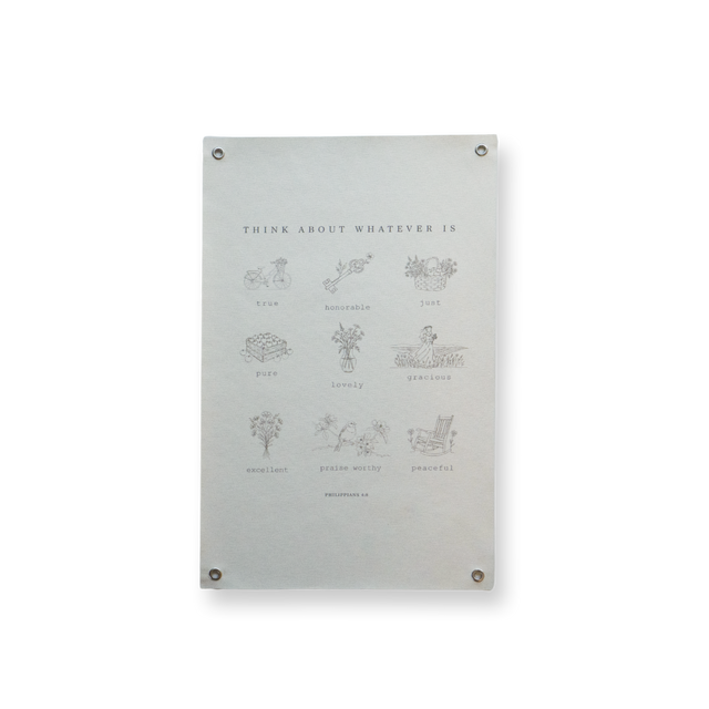 Think On These Things 11x17 print, botanical line drawings
