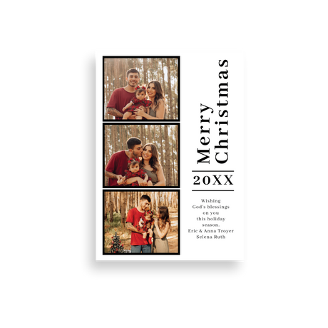Three Photo Black Frame Christmas Card front