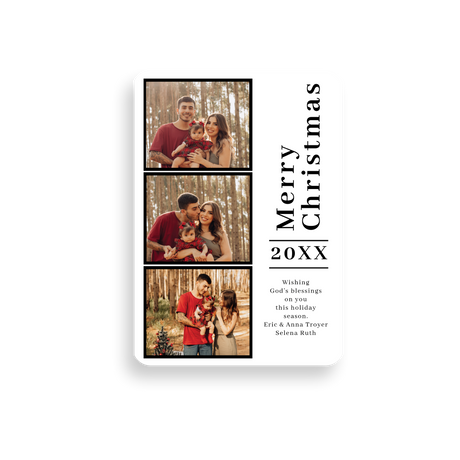 Three Photo Black Frame Christmas Card with rounded corners