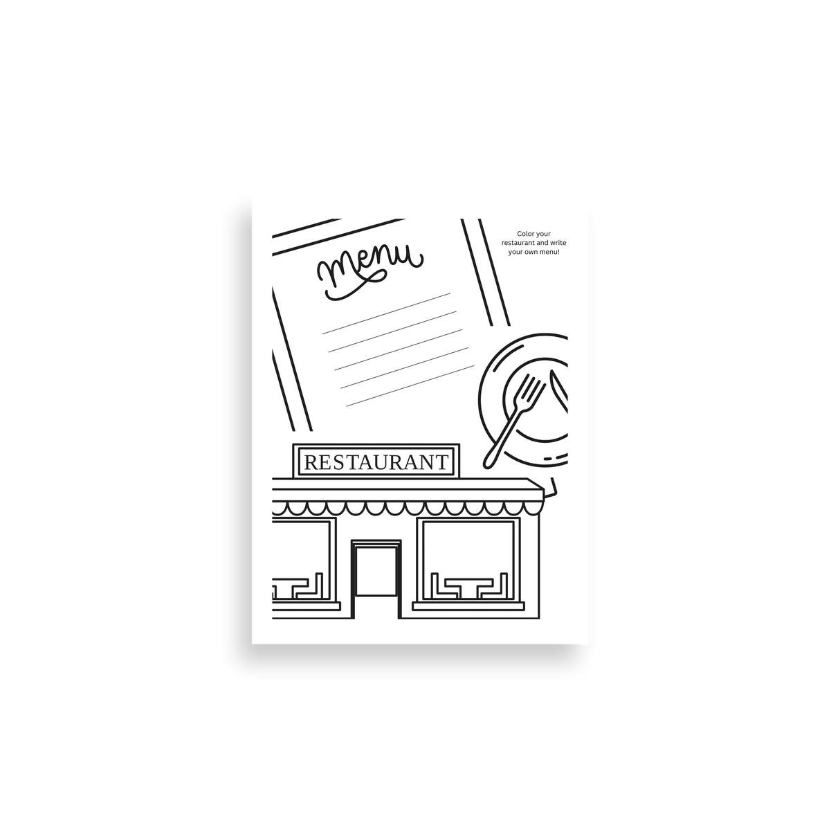 Color The Restaurant + Make Your Menu | FREE Kid's Printable